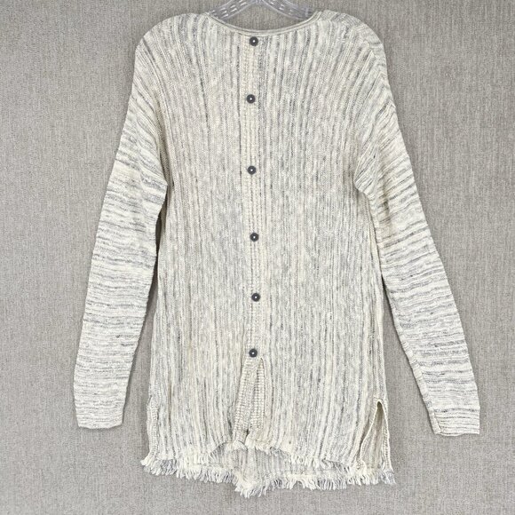 J. Jill Sweater Tunic Texture‎ Knit Fray Hem Stretch Button Casual Cotton - Picture 3 of 12